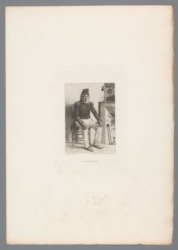 Old man with a beard seated on a chair