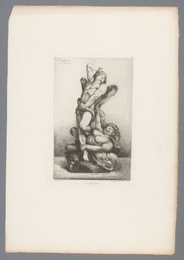 Naked man caught by a snake and naked woman