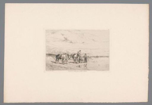 Two men with horses by a river