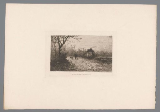 Autumn landscape with figure with dog