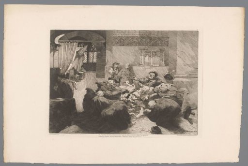 Group of men diving for coins on the floor