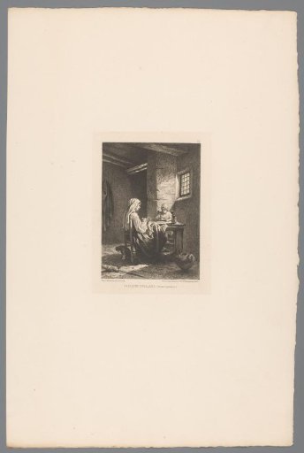 Interior with woman and child at table