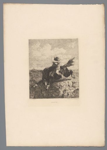 Soldier on horseback falling into a ravine