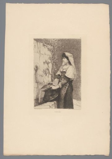 Woman filling a jug at a fountain