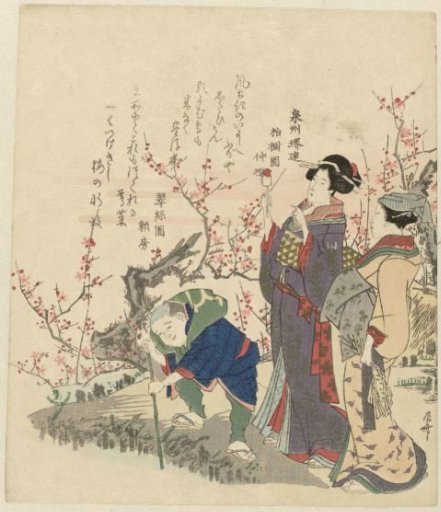 Figures by a Pond with Blossoms