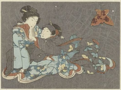 Actor in women's clothing touches a seated woman