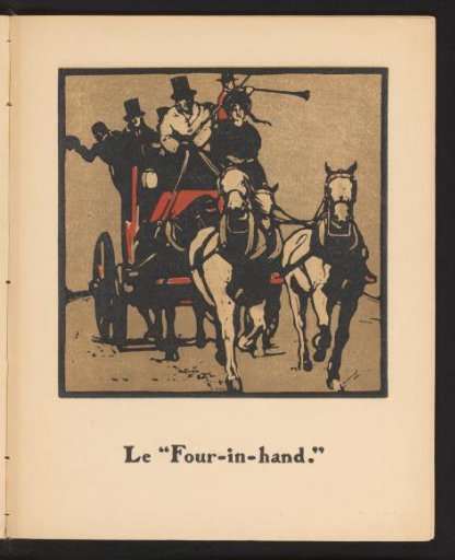 Horse and carriage with coachman and horn blower