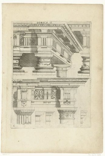 Six entablatures with cross-sections
