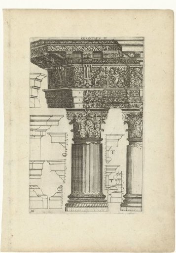 Corinthian capital, two capitals, column shafts and pedestals
