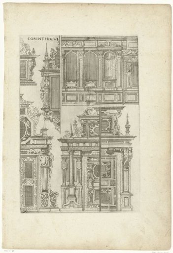 Two half-frames or wall panels, three half-doors with portal frames