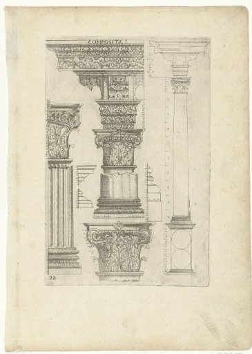 Composite capital, three capitals, two column shafts with pedestals