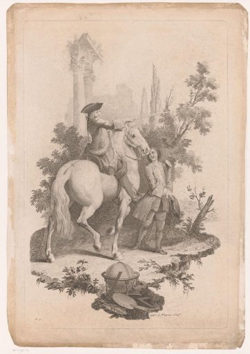Young man on horseback with a servant