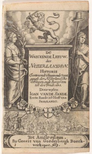 Allegorical representation with the Dutch Lion and two allegorical women
