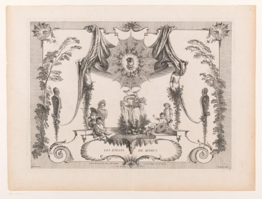 Design for wainscoting with children by a fountain