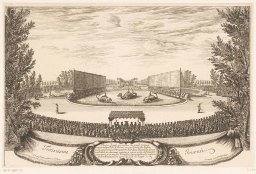Ballet performance with water monsters in front during the festivities at Versailles