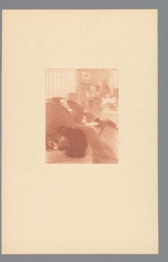 Reclining Woman on a Sofa Accompanied by Cats