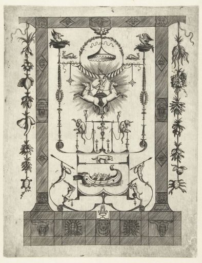 Architectural fantasy with Saturn in his triumphal chariot at the top