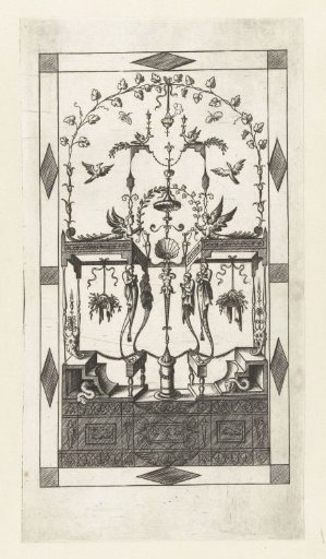 Architectural fantasy with four birds at the top