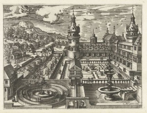 Castle with a maze and fountain