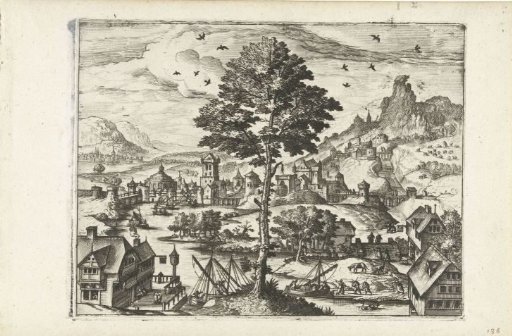 Landscape with a town on the river