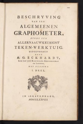 Title page for: A.G. Eckhardt, Description of a General Graphometer, 1778