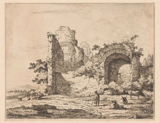 Landscape with ruin and shepherd