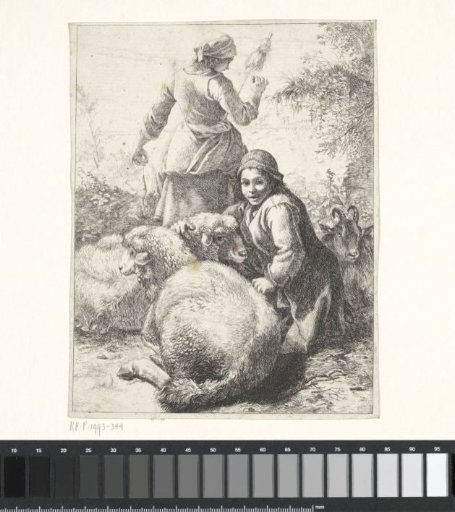 Shepherd and shepherdess with two sheep and a goat