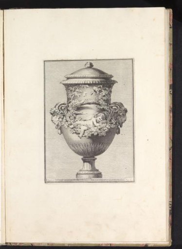 Vase with putto and two ram's heads