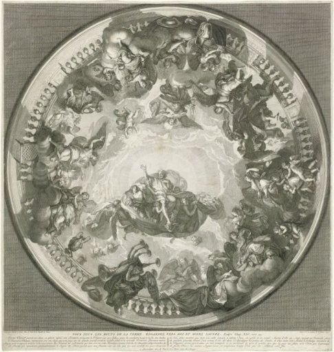 Ceiling painting with Christ sending the Holy Spirit to earth