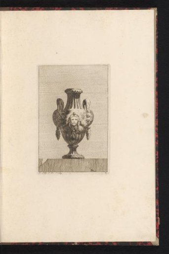 Vase with a girl's head under a garland