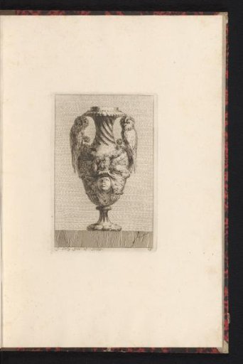 Vase with a mask and two owls