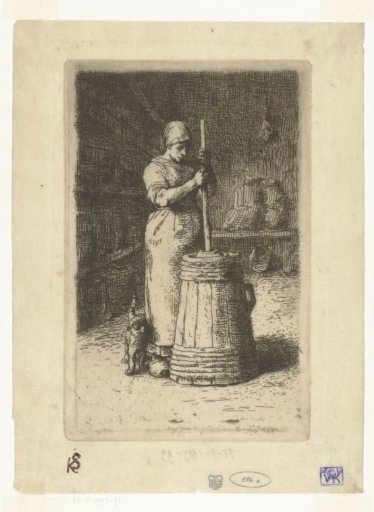 Woman milking into a churn