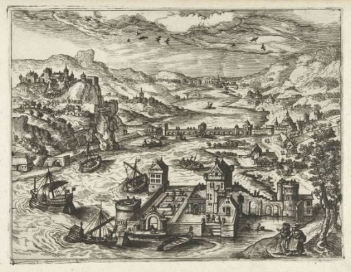 River landscape with a water castle