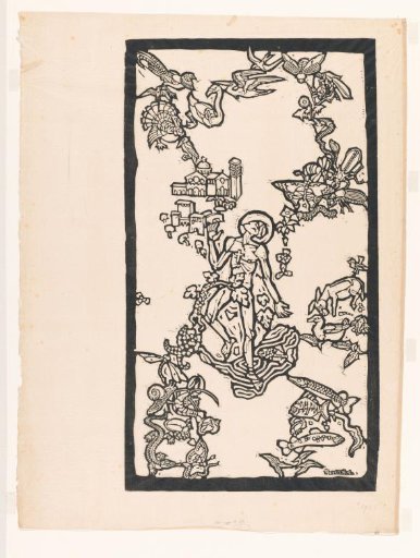 Saint Francis of Assisi standing in the water, surrounded by animals