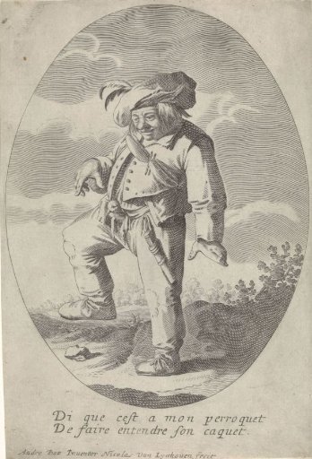 Dancing peasant, draped with a string of sausages