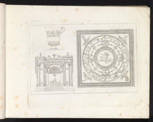 Vase, panel with Mercury, and an ornamental altar space