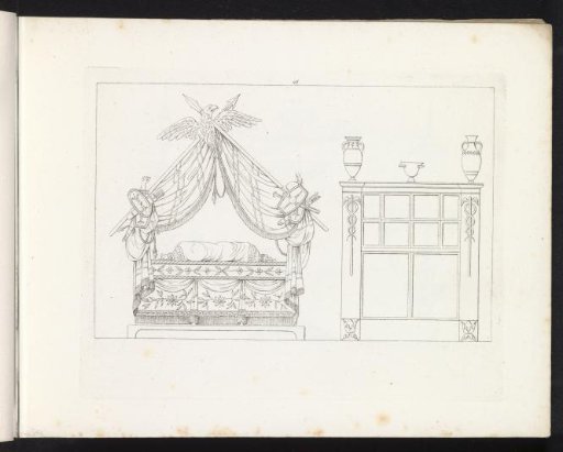 Canopy bed with an eagle and a cabinet