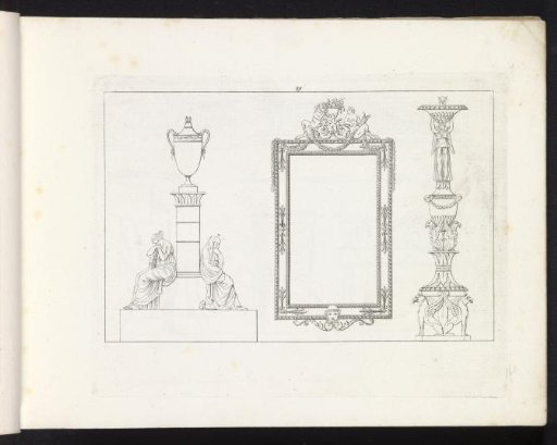 Urn, frame, and candlestick