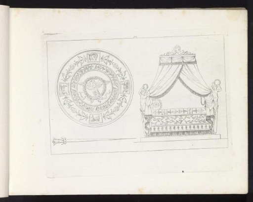 Round panel with an eagle and a bed canopy