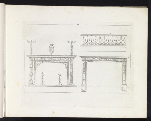 Ornamental border and two fireplaces