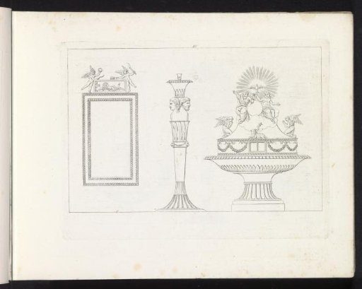 Frame, candlestick and a vase with a representation of the Holy Trinity