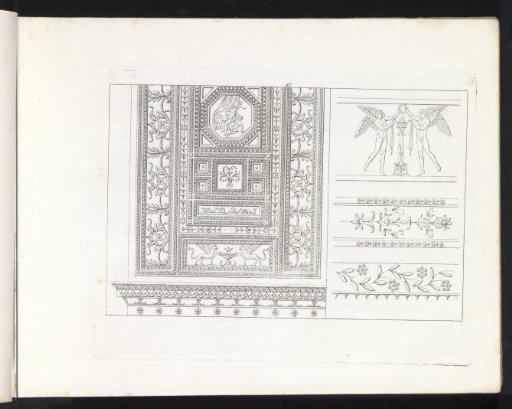 Border patterns and an ornamental panel depicting a satyr and a nymph