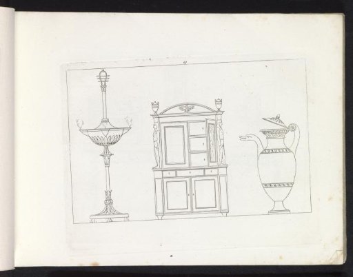 Oil lamp, cabinet, and can