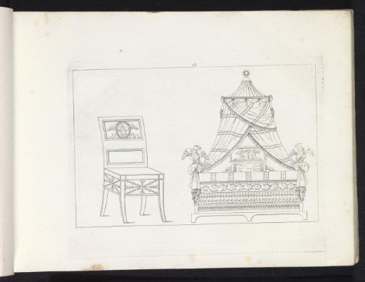 Chair and four-poster bed with two eagles
