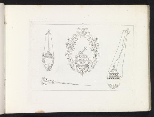 Two censers, a caduceus and a holy water font