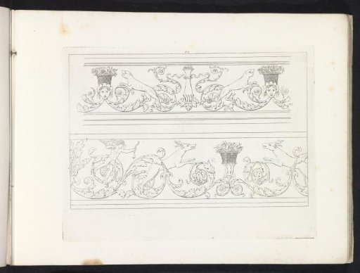 Two ornamental border strips with arabesques and animals