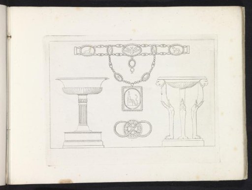Chain, baptismal font, ouroboros, and a side table