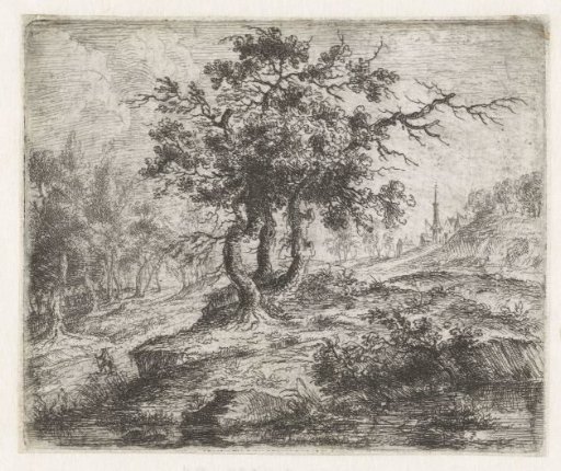 Landscape with three trees on a hill