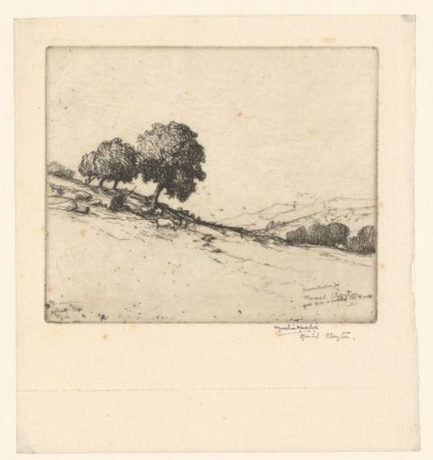 Hilly landscape with a shepherd and cattle