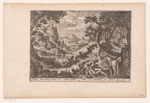 Landscape with the story of the Good Samaritan: the Samaritan helps the victim onto his horse
